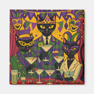 Imã Clube do Martini de Gato Preto Retro Futurista do