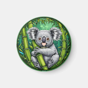 Imã Coala Adorável Abraçando Caule de Bambu