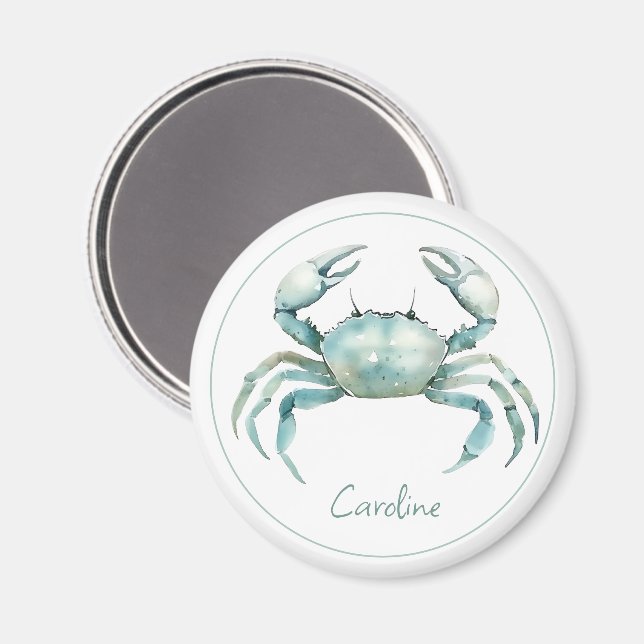 Imã Coastal Watercolor Crab Personalized (Front/Back)