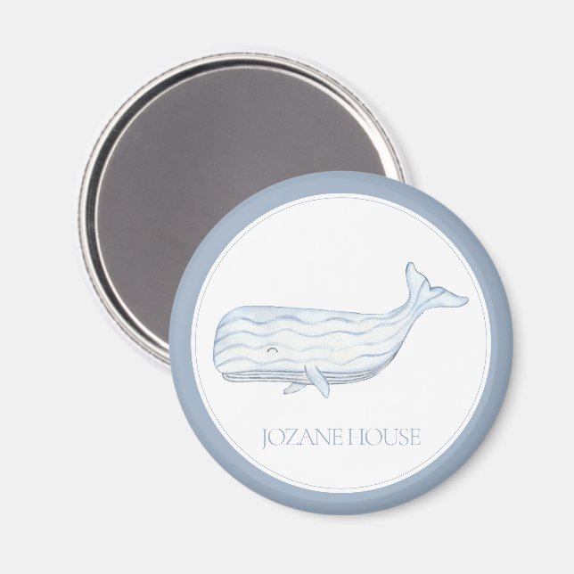 Imã Coaster Watercolor Blue Whale Personalizado (Front/Back)