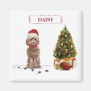 Imã Cockapoo Marrom Engraçado Natal Cachorro e Árvore