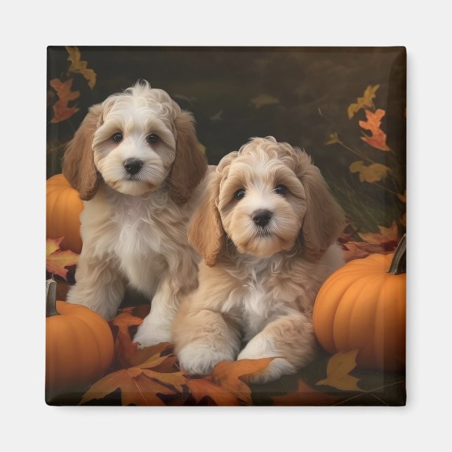 Imã Cockapoo Puppy Autumn Delight Pumpkin (Frente)