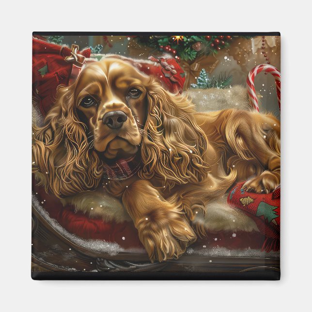 Imã Cocker Spaniel Cachorro Natal Festivo (Frente)