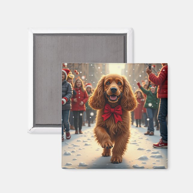Imã Cocker Spaniel Christmas Parade Holiday Painting (Front/Back)