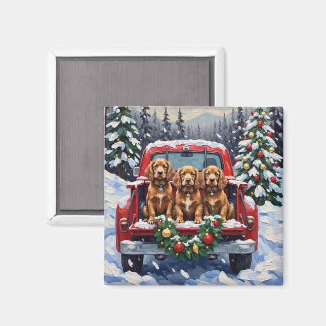 Imã Cocker Spaniel Christmas Red Truck Holiday (Front/Back)