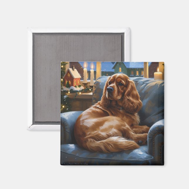 Imã Cocker Spaniel com Feriado das Luzes de Natal (Front/Back)