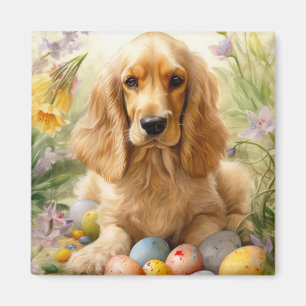 Imã Cocker Spaniel com Ovos de Páscoa Feriado