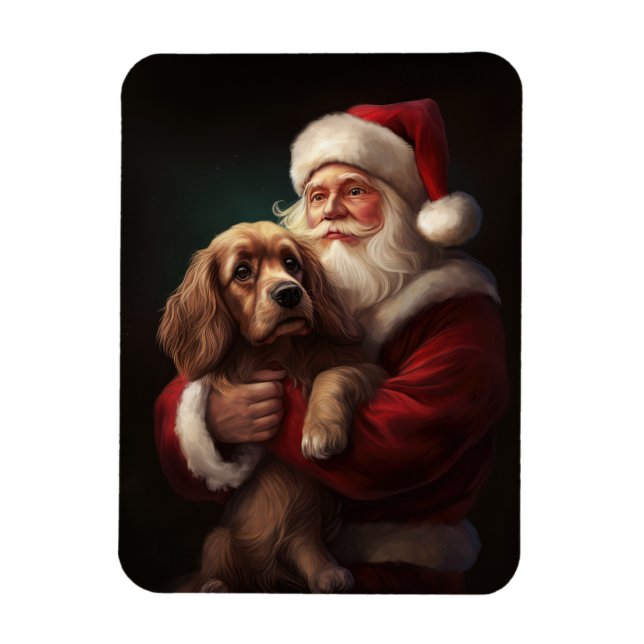 Ímã Cocker Spaniel com Papai Noel Natal Festivo (Vertical)