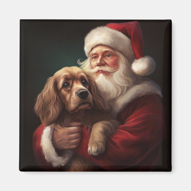 Imã Cocker Spaniel com Papai Noel Natal Festivo (Frente)
