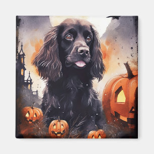 Imã Cocker Spaniel de Halloween com Abóboras