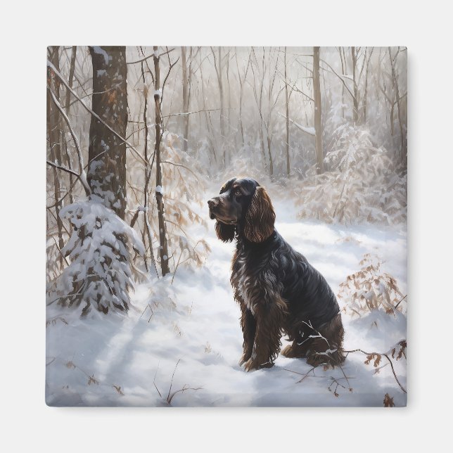 Imã Cocker Spaniel Deixe-o nevar no Natal (Frente)