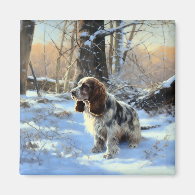 Imã Cocker Spaniel Deixe-o nevar no Natal (Frente)