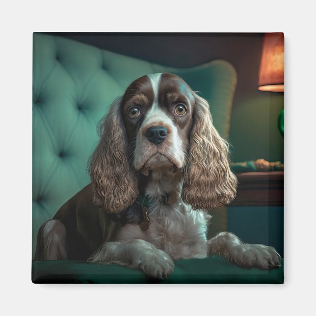 Imã Cocker Spaniel Elegante Design Clássico de Retrato (Frente)
