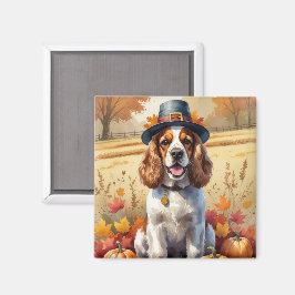 Imã Cocker Spaniel em Folhas de Outono Arte de Ação de