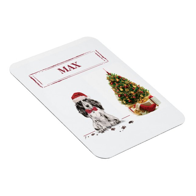 Ímã Cocker Spaniel Engraçado Cachorro de Natal com Árv (Lado Direito)