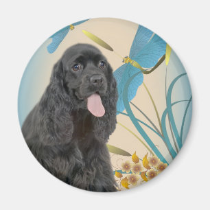 Imã Cocker spaniel preto e ímã das libélulas