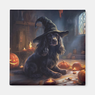 Imã Cocker Spaniel Pumpkins Halloween Assustado