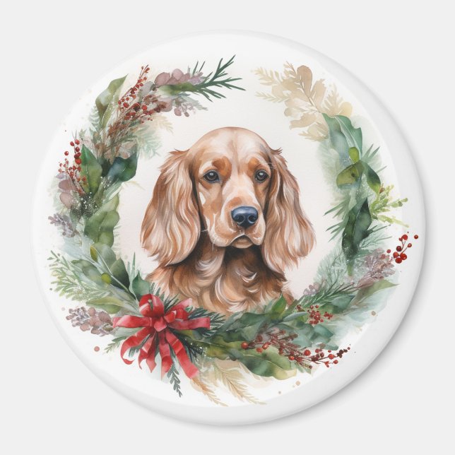 Imã Cocker Spaniel Wreath Festivo (Frente)