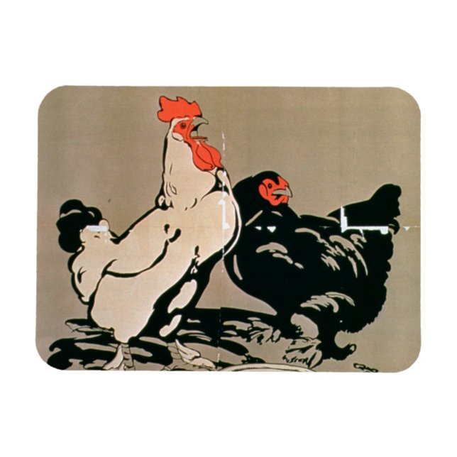 Ímã Cockerel e Hen (lito colorido) (Horizontal)