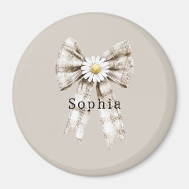 Imã Cocoa Cream White Bow Daisy Flowers  