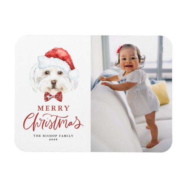 Ímã Cód. Aquarela Papais noeis Maltês Foto do Natal (Horizontal)