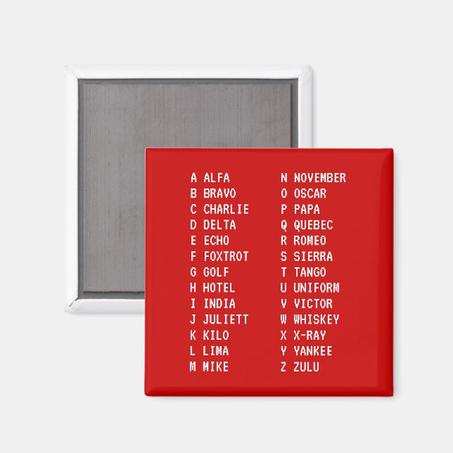 Imã Código de Voo A-Z Alfabeto Fonético de Duas Coluna (Front/Back)