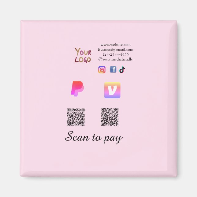 Imã código Q R PayPal venmo digitalizar pagar adiciona (Frente)