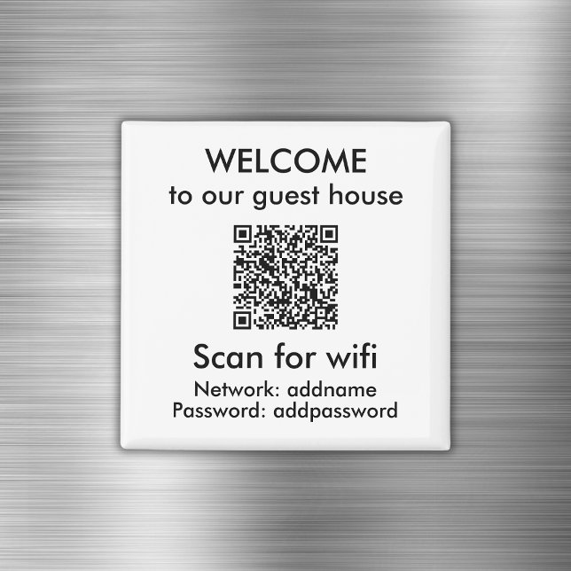 Imã Código QR Branco Moderno Informações de Wifi Airbn (Modern White QR Code Wifi Info Airbnb Rental Magnet
)