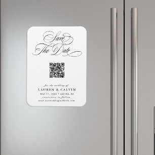Ímã Código QR de Caligrafia Romântica Casamento Save t