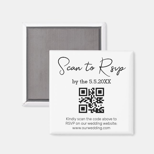 Imã Código QR de RSVP para Site de Casamento Minimalis (Front/Back)