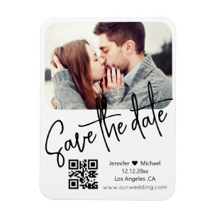 Ímã código qr moderno casamento branco foto salvar a d