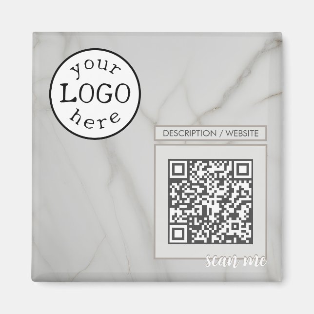 Imã Código QR para Marble Branco Elegante para Negócio (Frente)