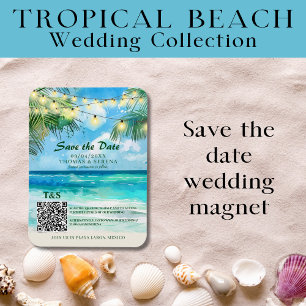 Ímã Código QR Praia Tropical Salve a Data Destino