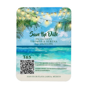 Ímã Código QR Praia Tropical Salve a Data Destino