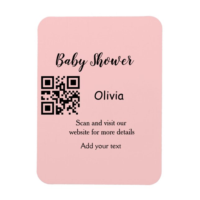 Ímã Código QR simples para chá de bebê rosa adicionar  (Vertical)
