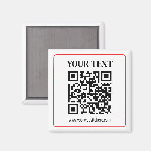 Imã Código QR simples preto e branco com borda vermelh