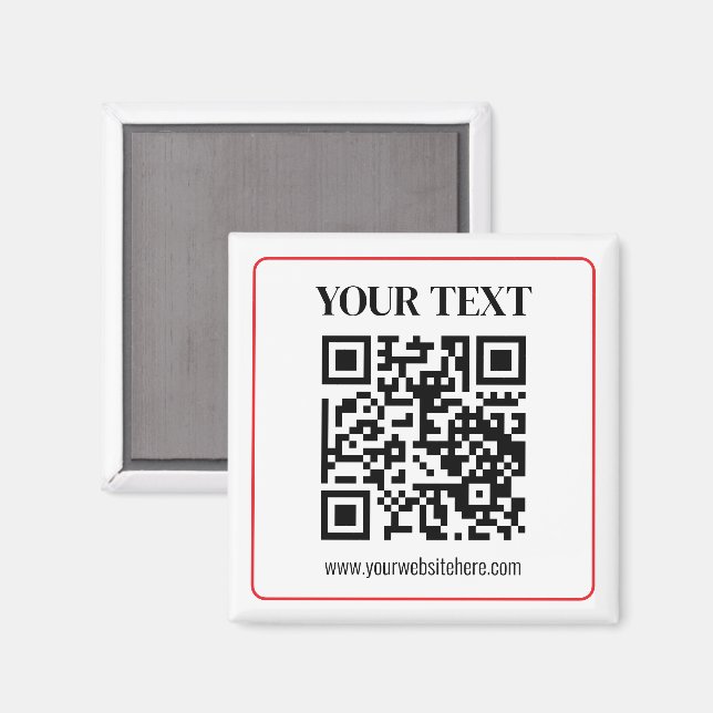 Imã Código QR simples preto e branco com borda vermelh (Front/Back)
