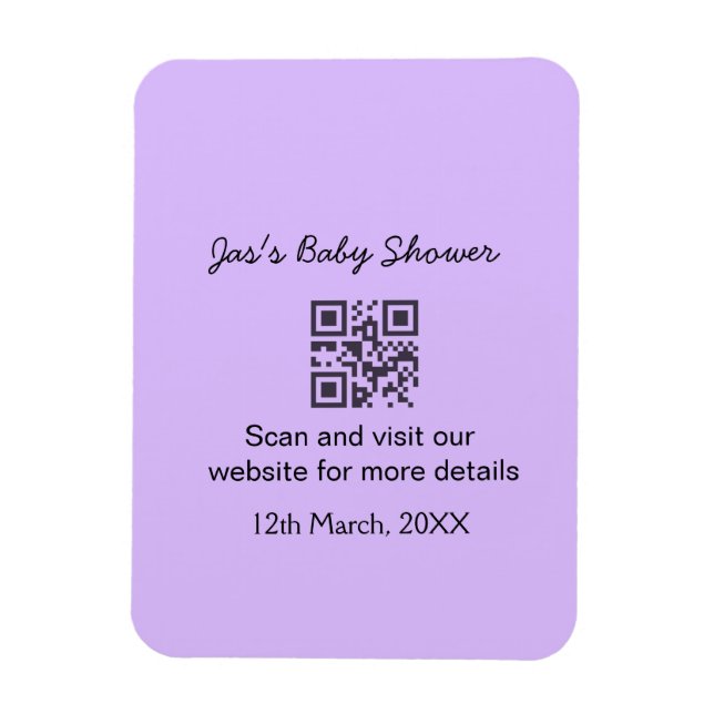 Ímã Código QR simples roxo para chá de bebê adicionar  (Vertical)