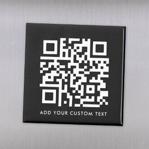 Imã Código QR   Texto Personalizado Preto Moderno Míni