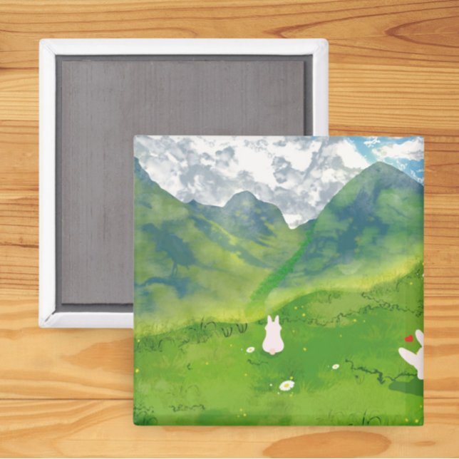 Imã Coelhinho Bonito na Montanha View Magnet (Criador carregado)