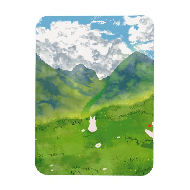 Ímã Coelhinho Bonito na Vista de Montanha (Vertical)