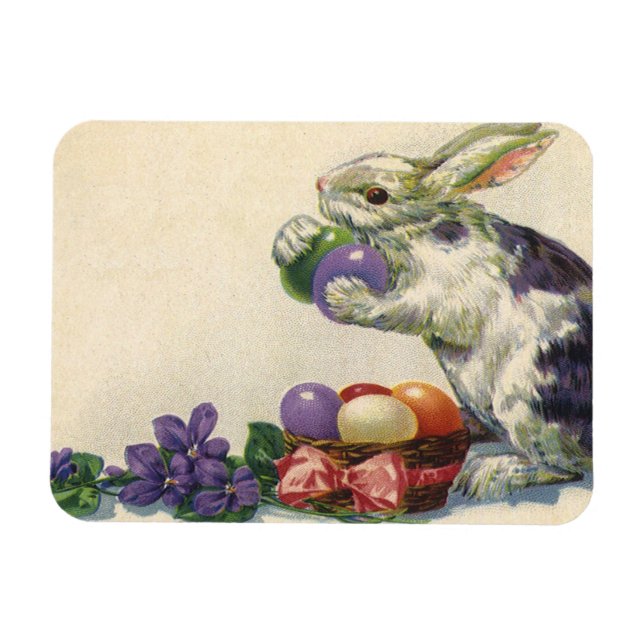 Ímã Coelhinho da Páscoa Vitoriana, Ovos e Flores (Horizontal)