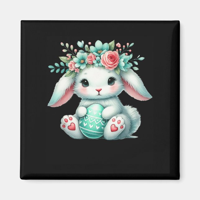 Imã Coelhinho De Páscoa Com Meninas De Coroa Flores Fl (Frente)