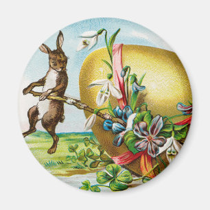 Imã Coelhinhos Felizes de Páscoa Vintage Ovos de Pásco