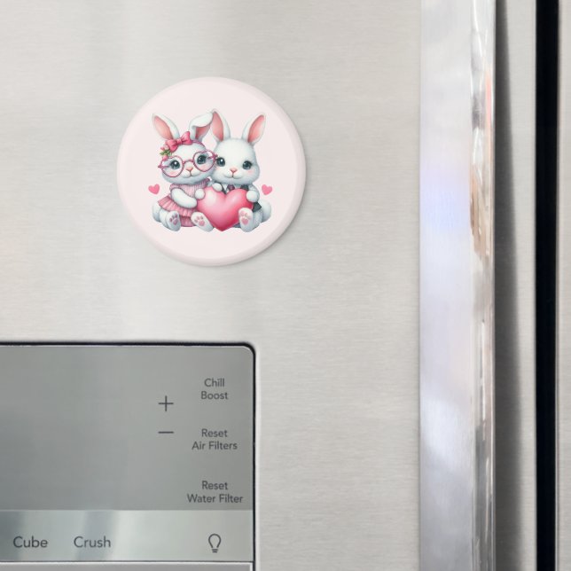 Imã Coelhinhos Fofos Compartilhando um Coração (In Situ (Fridge))