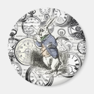 Imã Coelho Branco Alice Mundo das Maravilhas Relógios 