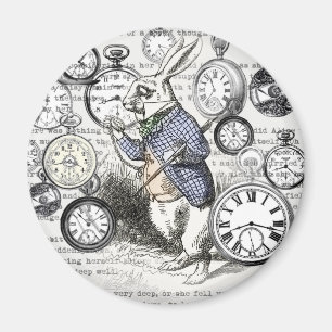 Imã Coelho Branco Alice Relógios Arte Mundo das Maravi