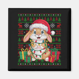 Imã Coelho Bunny Luzes de Natal Chapéu de Papai Noel F