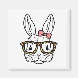 Imã Coelho Bunny Usando Óculos de Leopardo Garota Fofa