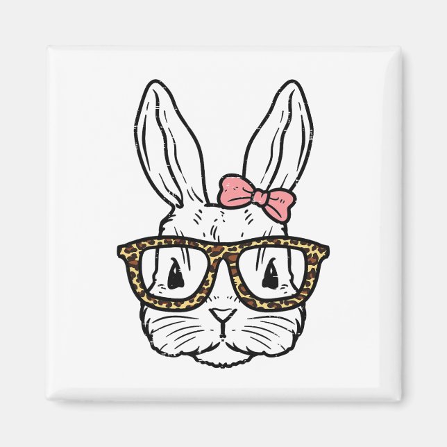 Imã Coelho Bunny Usando Óculos de Leopardo Garota Fofa (Frente)